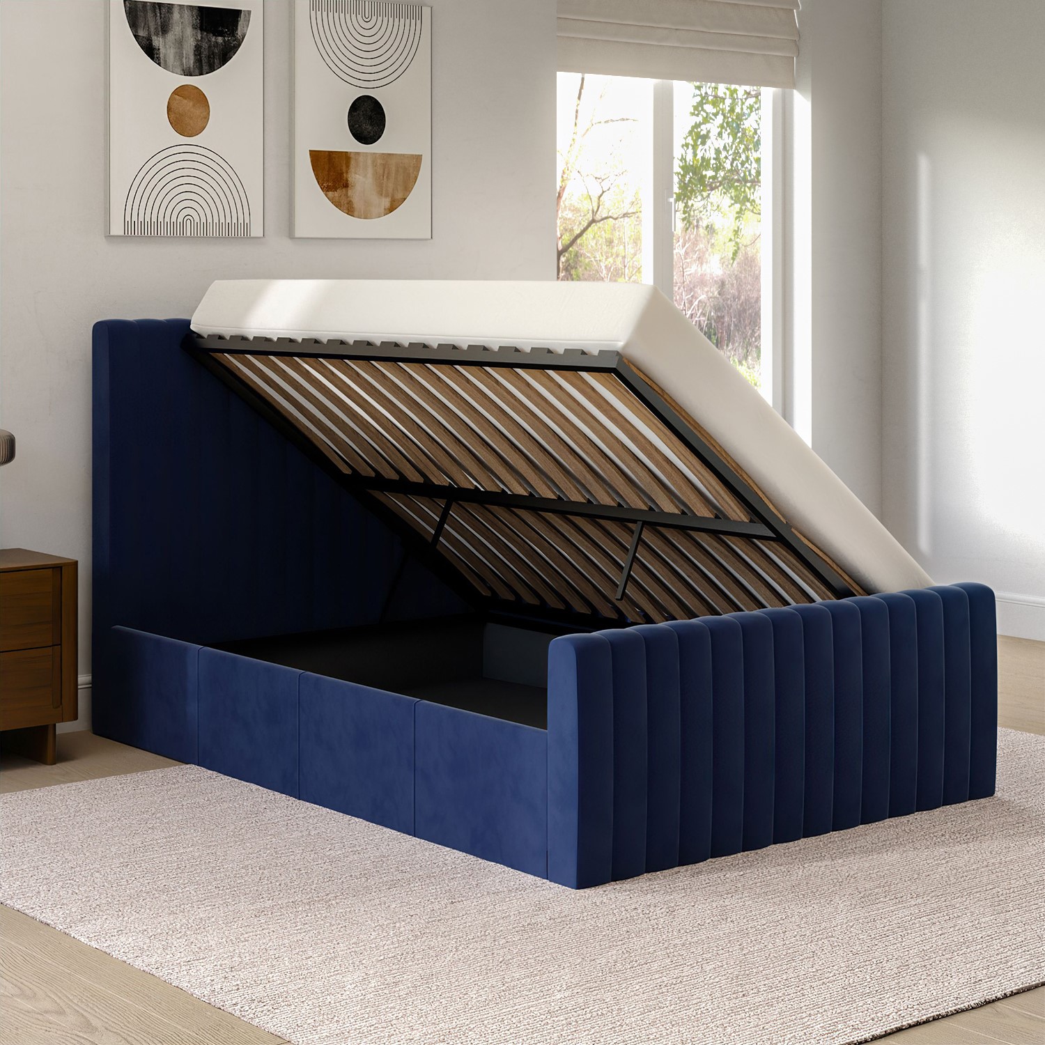 Read more about Side opening navy blue velvet double ottoman bed khloe